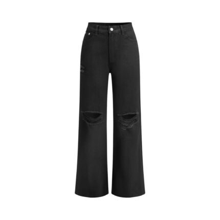 Women's Solid Cut-Out Ripped Jeans Fitted Denim with Low Stretch