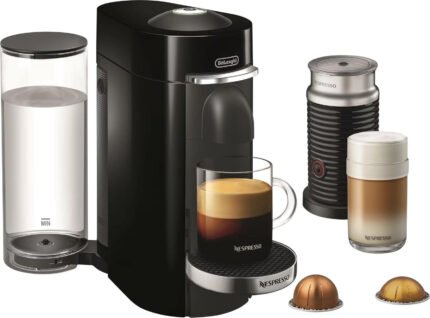 De'Longhi - Nespresso Vertuo Plus Deluxe Coffee and Espresso Maker by De'Longhi, Piano Black with Aeroccino Milk Frother - Piano Black