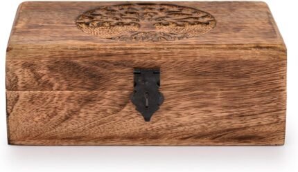 Handmade Mango Wood Tree of Life Engraved Keepsake Box - Wooden Jewellery Organizer with Flame Finish Gift for Men & Women