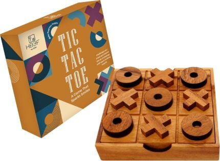 5.5 Inch Wooden Tic Tac Toe Game - Coffee Tabletop XO Block Board for Family Game Night, Desk Decor & Gift