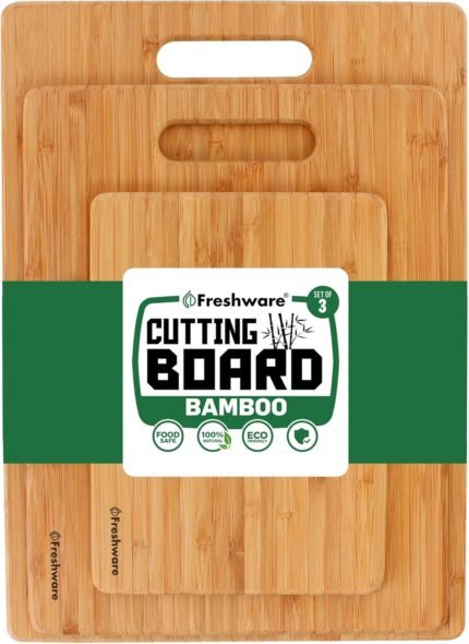 3-Piece Bamboo Cutting Board Set - Food-Grade Wooden Kitchen Chopping Boards, Knife-Friendly, Lightweight with Hanging Hole