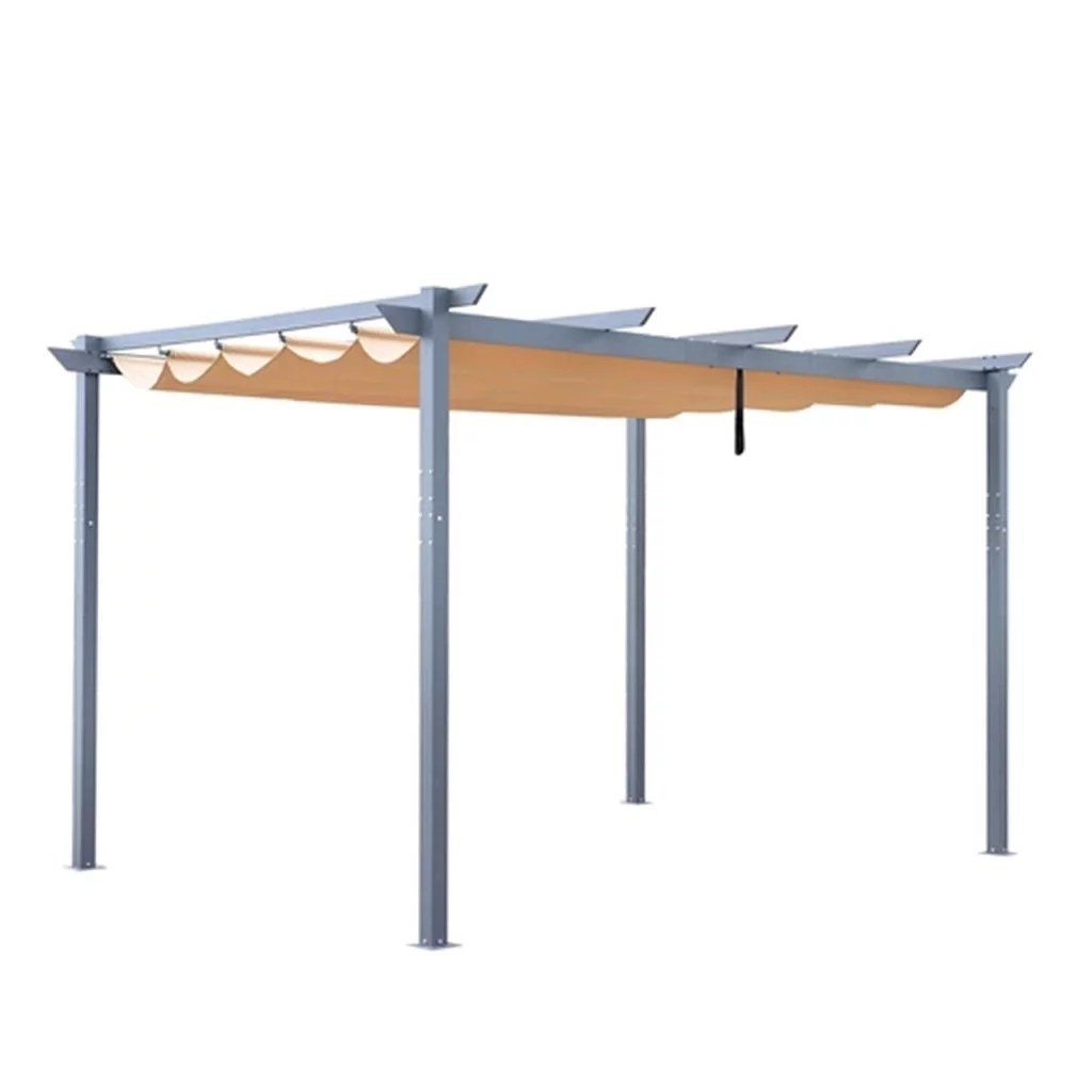 Aluminum Outdoor Retractable Canopy Pergola - 13 x 10 Ft - Sand Color
