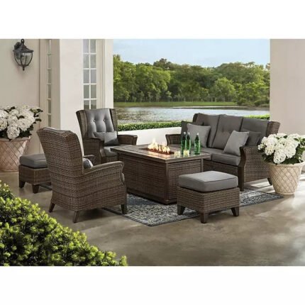 Newcastle 6-Piece Patio Deep Seating Set with Fire Pit - Smoke - Member's Mark